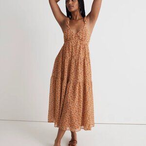 Madewell Dress Georgette Ruffle-Sleeve Tiered Midi Dress in Daisy Meadow Size 6